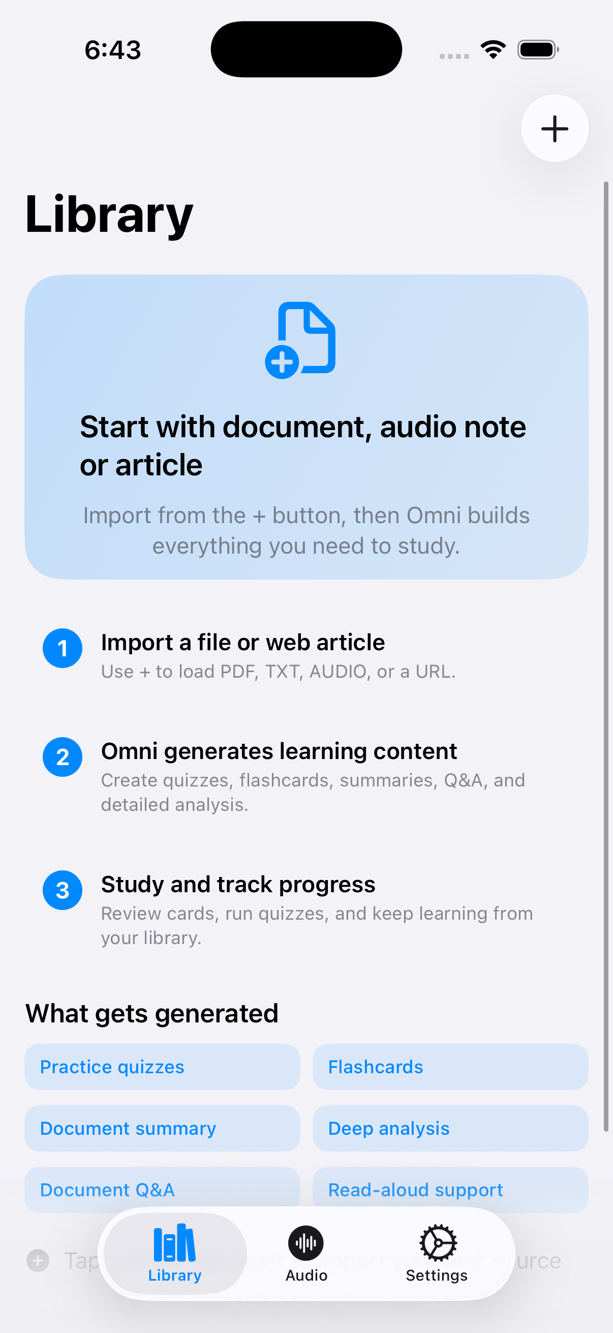 Omni support for documents, web, and audio files