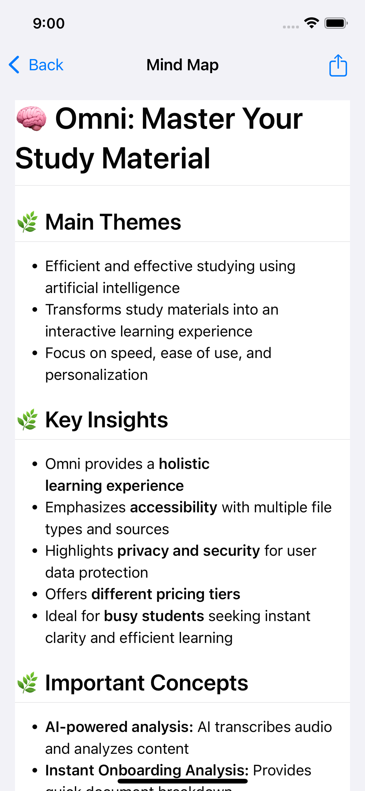 Omni mind map visualization screen