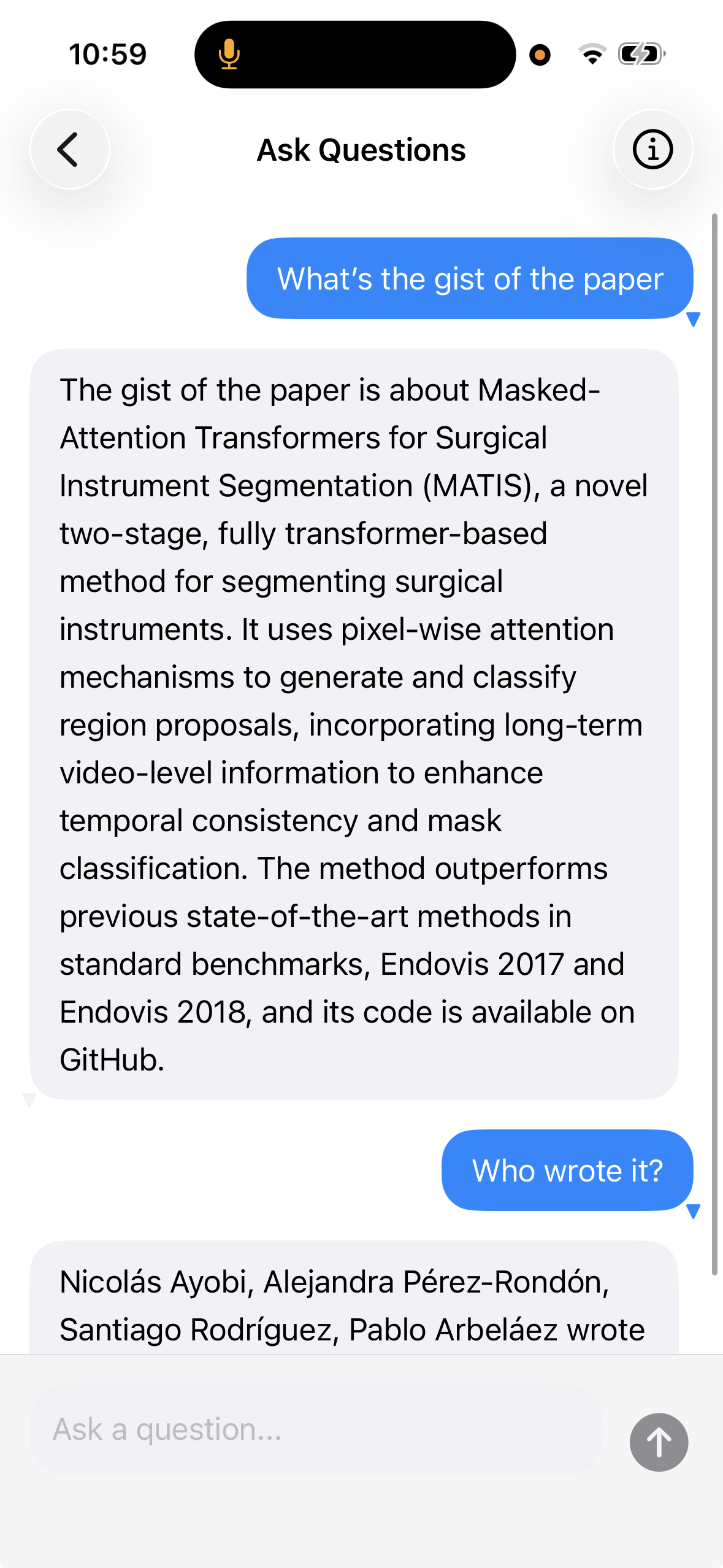Omni document Q&A chat screen