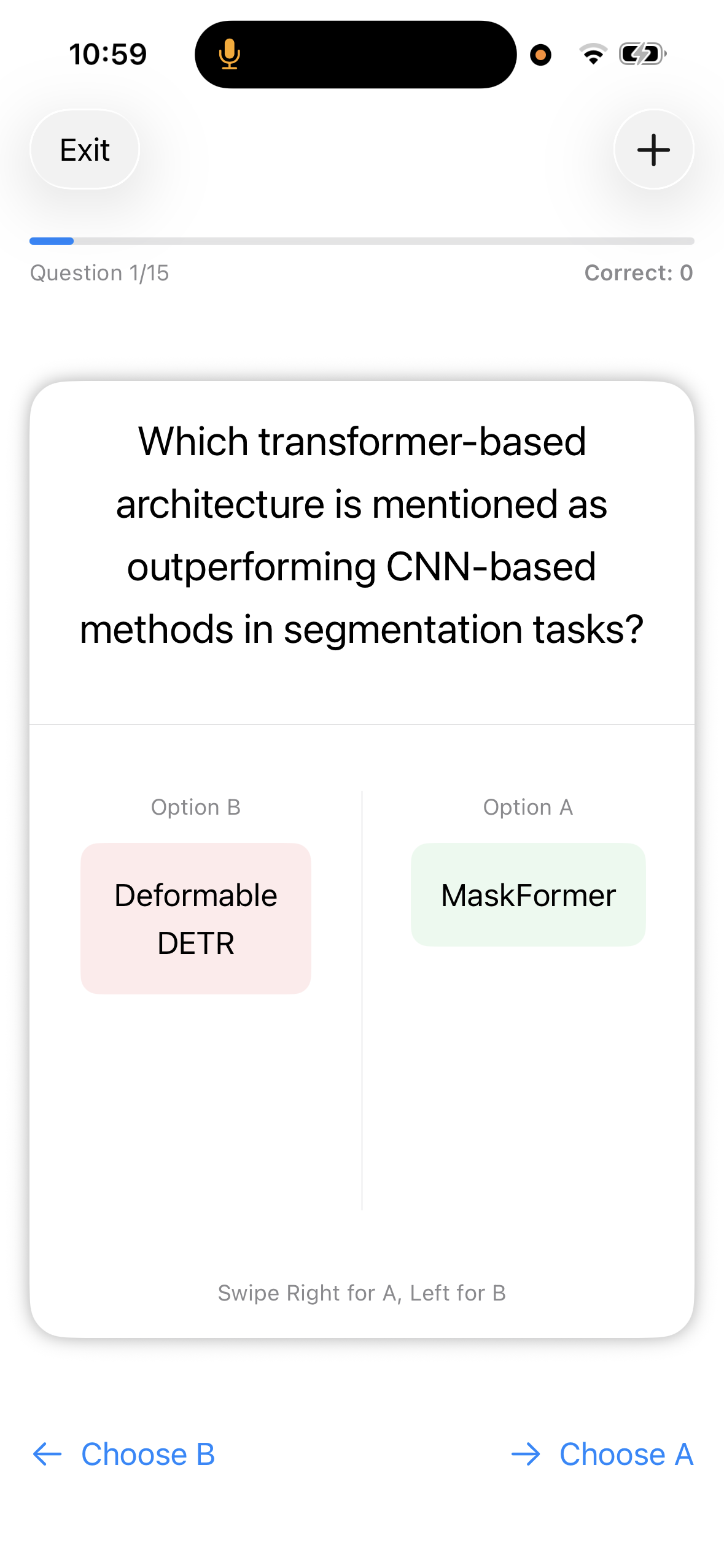 Omni quiz interface screen