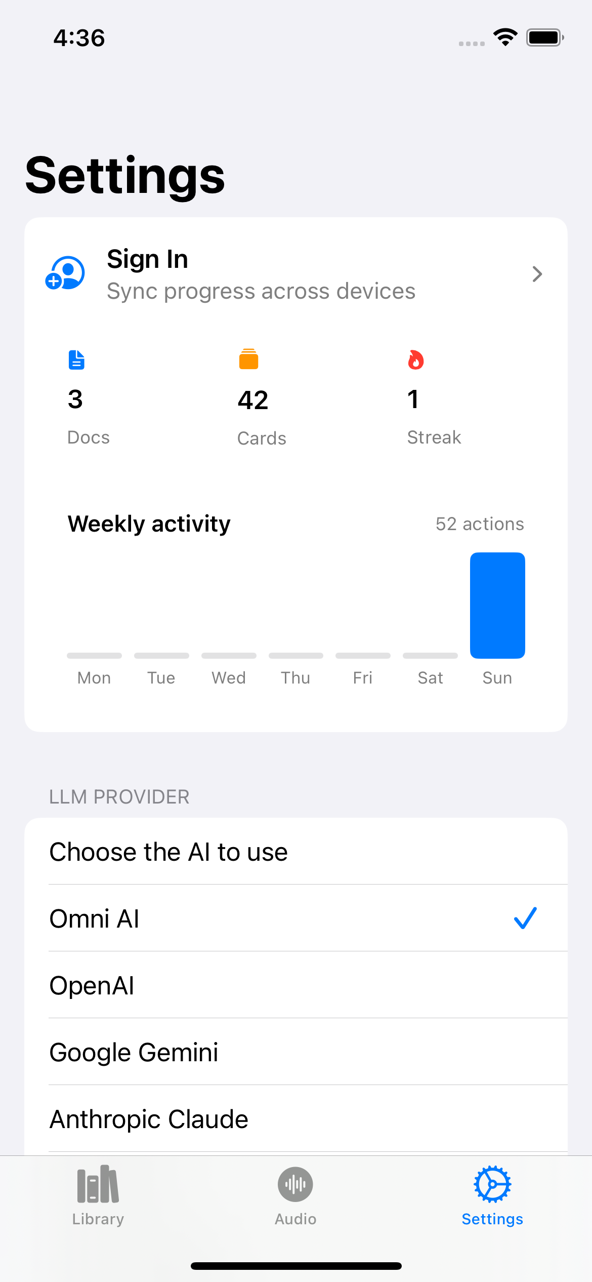 Omni settings screenshot